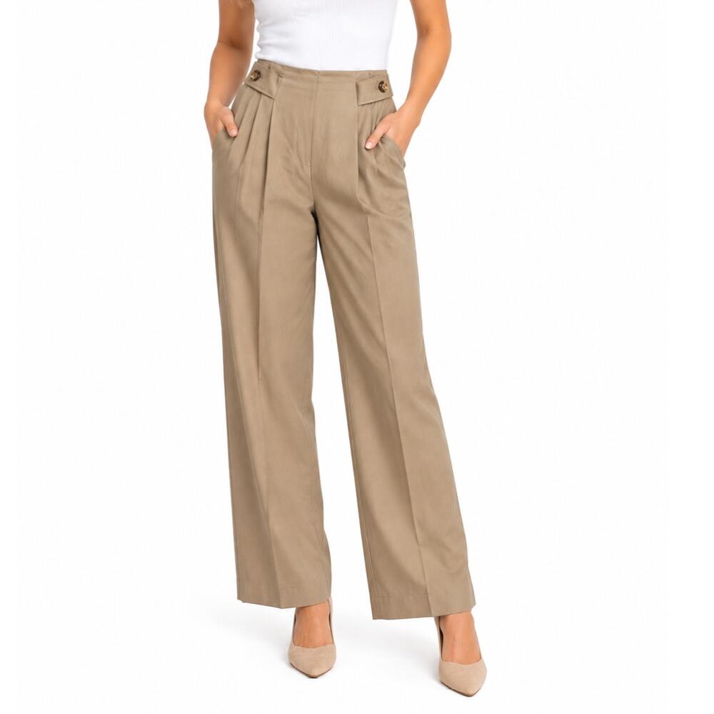 Banana Republic Women’s Taupe Pleated Straight Leg Dress Pants Button Tab 8